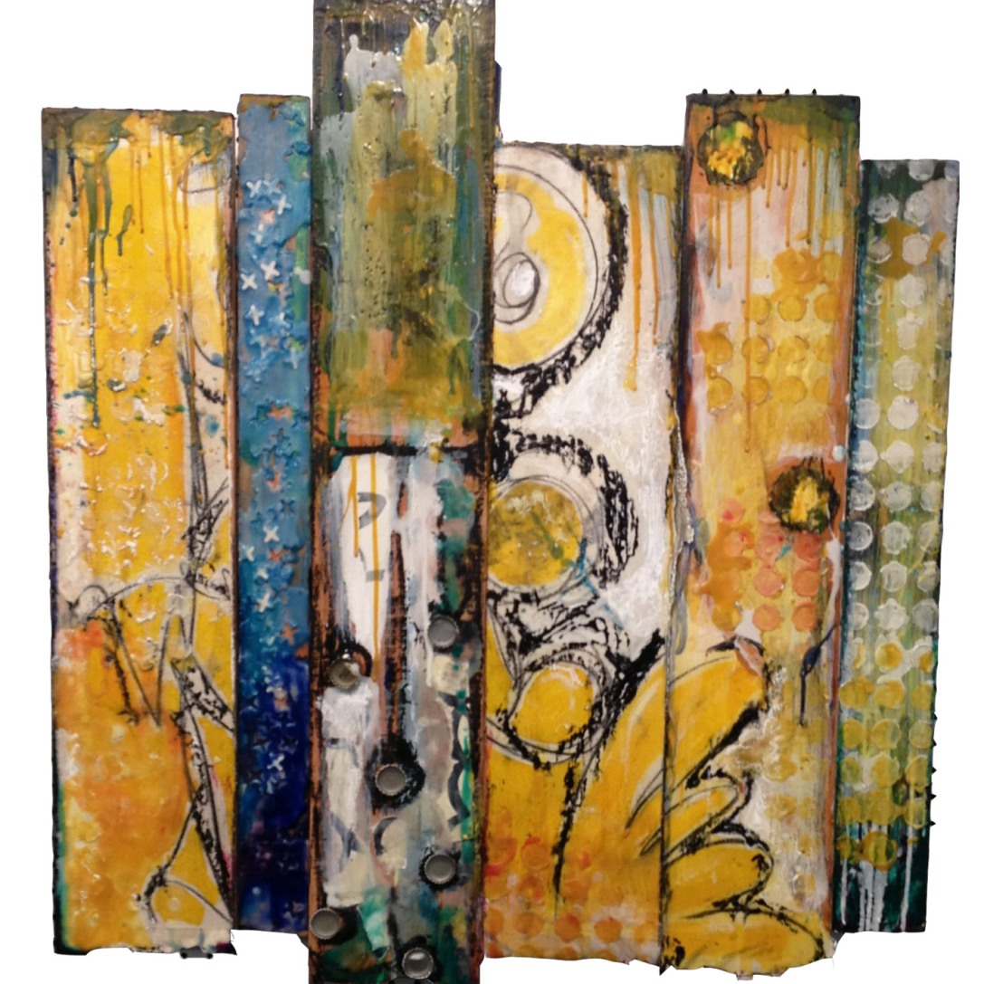Bravely Done - collage, oil and encaustic on wood, 36 x 32" - SOLD